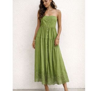 Free people Evelyn dress linen blend embroidered bohemian cottage green women M